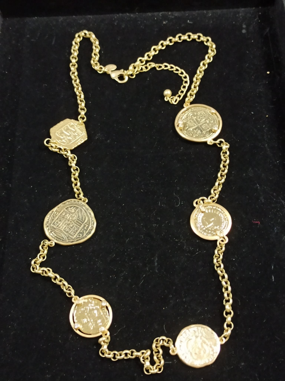CHICO'S Vintage 1980s Gold Tone Coin Medallion Station Necklace - Picture 7 of 7